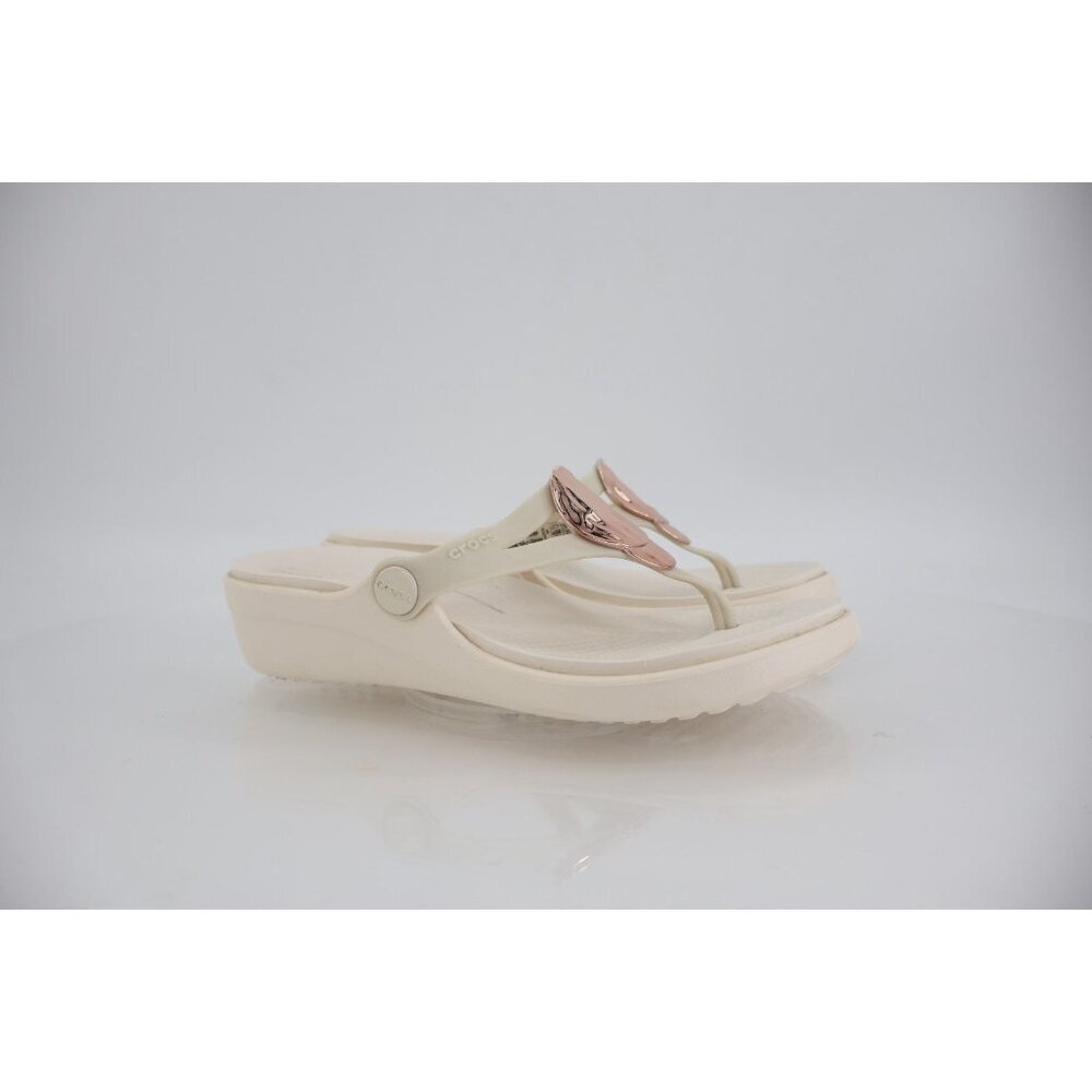 CROCS Cream Flip Flop Sandals with Rose Gold Accent